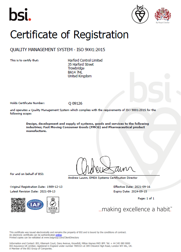 ISO 9001:2015 Harford Control